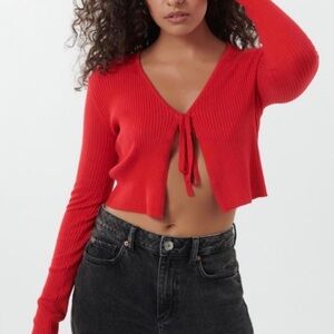 Garage Red Front Tie Cardigan